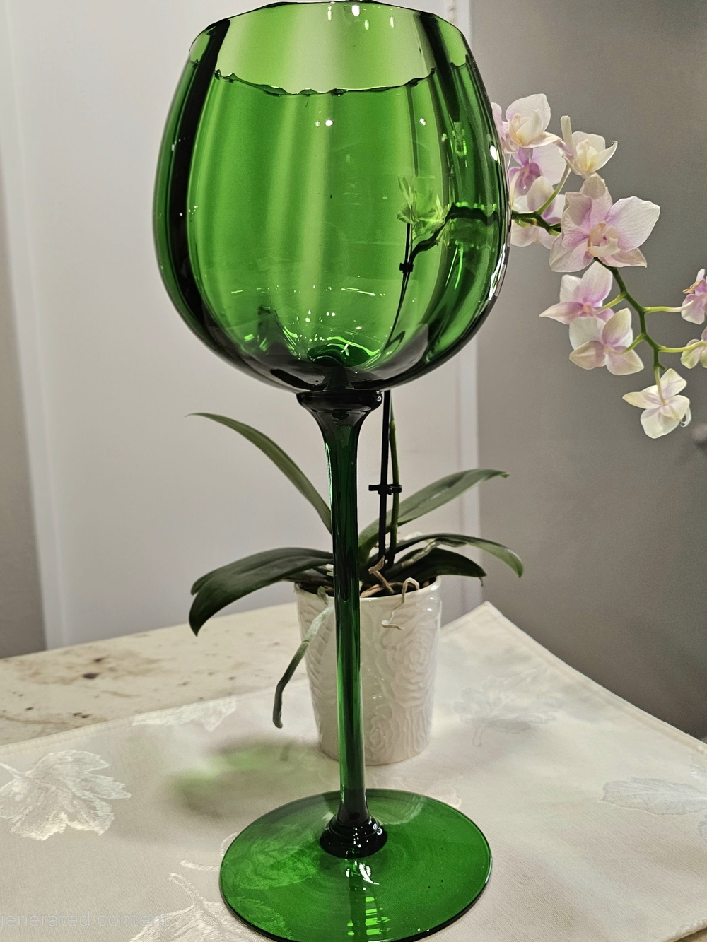 Vintage Empoli Italy Emerald Green Art Glass 14" Oversized Goblet Chalice MCM
